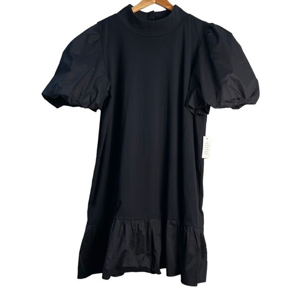 Eloquii‎ Mock Neck Puff Sleeves Mixed Media Mini Dress Black Size 22 NEW - Picture 7 of 11